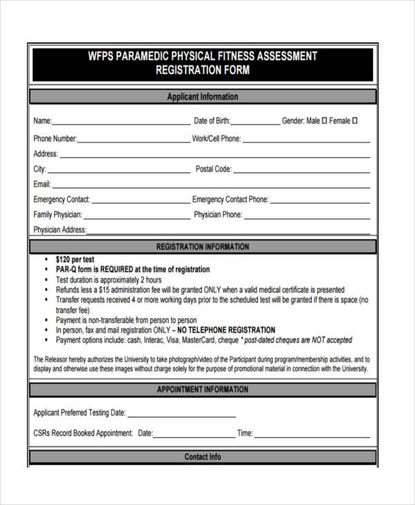 Free 9 Fitness Assessment Form Samples In Pdf Ms Word 7132