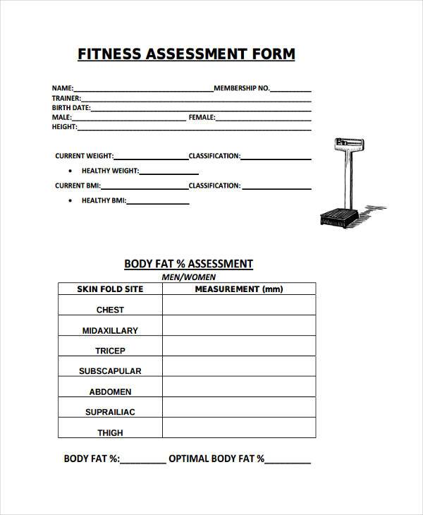 fitness assessment form sample