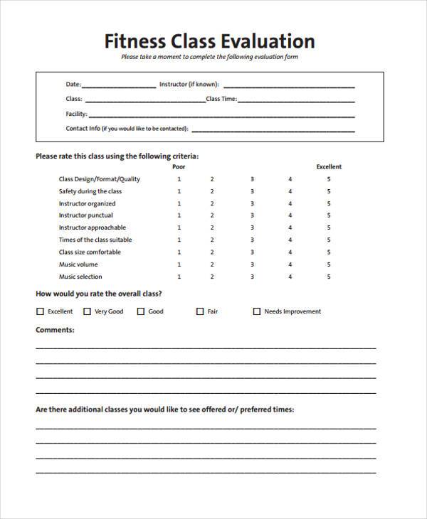 FREE 8+ Fitness Evaluation Forms in PDF