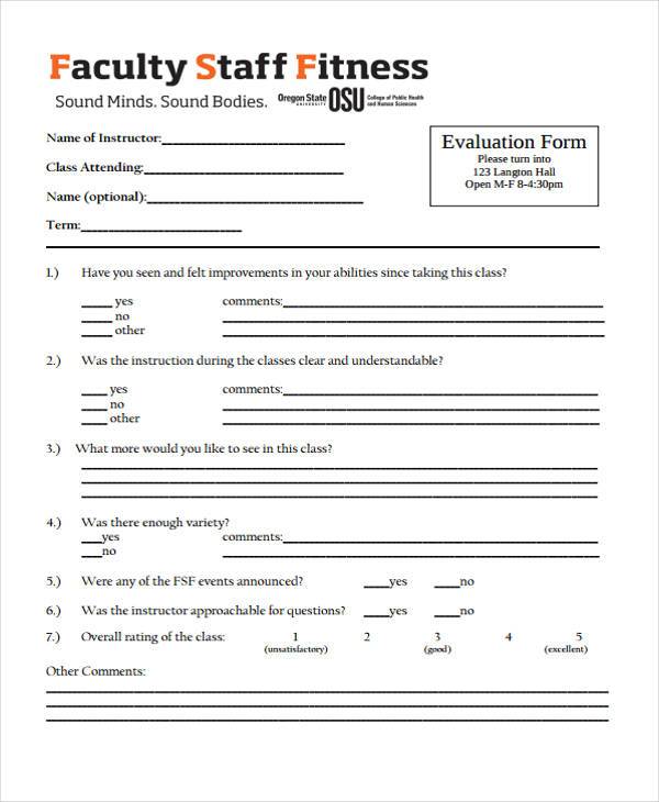 Free 8 Fitness Evaluation Forms In Pdf