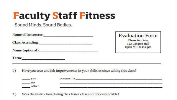 fitness evaluation form sample