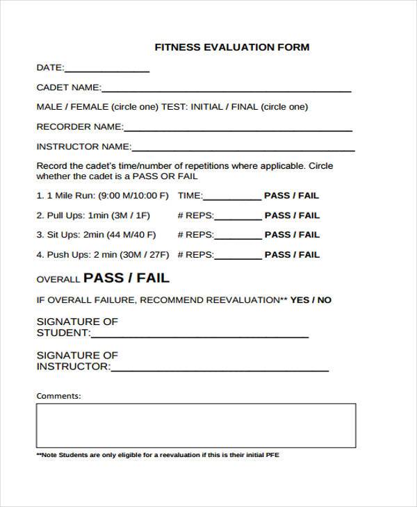 fitness evaluation form in pdf