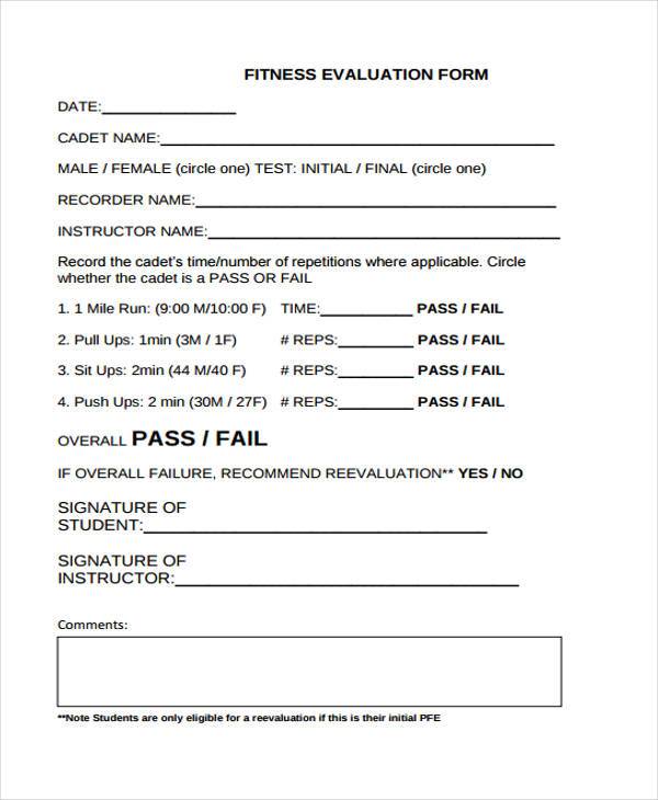 FREE 8 Sample Fitness Evaluation Forms In PDF MS Word Evaluation Form ...