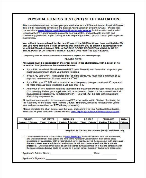 fitness evaluation test form