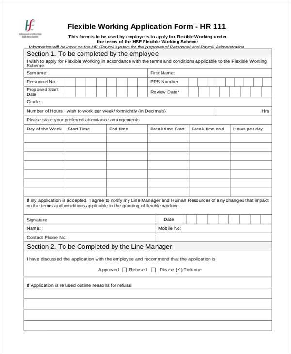 flexible working application form