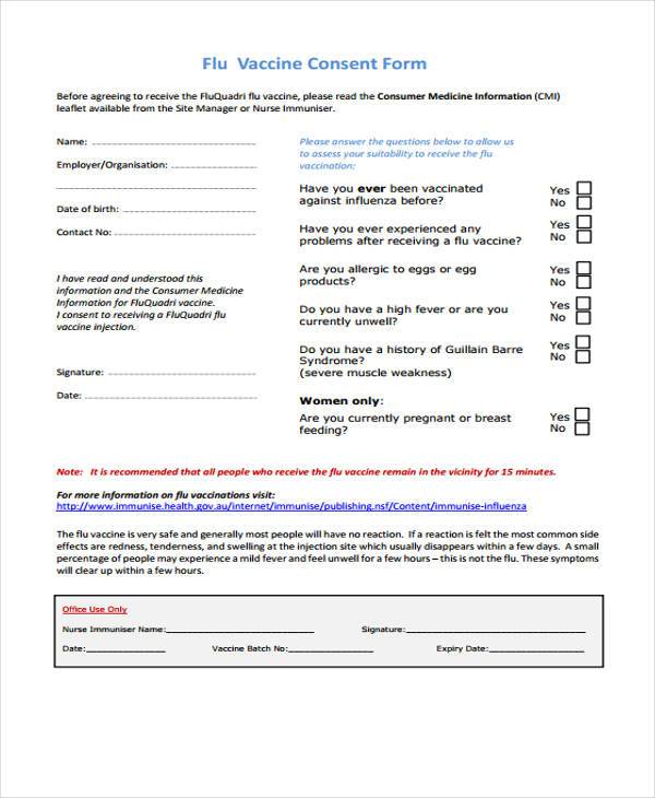 flu vaccine consent form