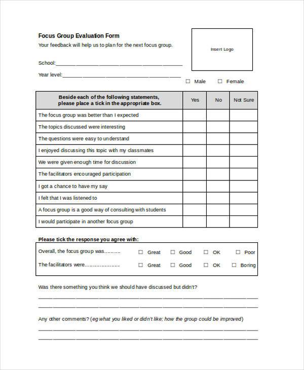 focus group evaluation form