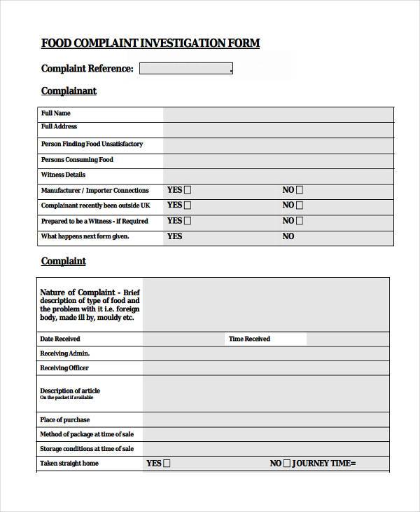 FREE 8+ Sample Complaint Investigation Forms in PDF MS Word