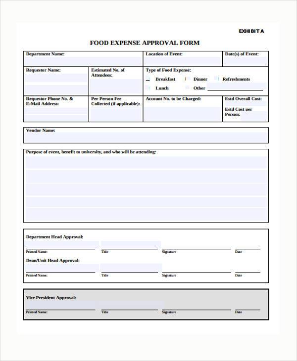 food expense approval form