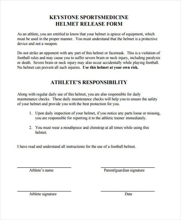 football equipment release form