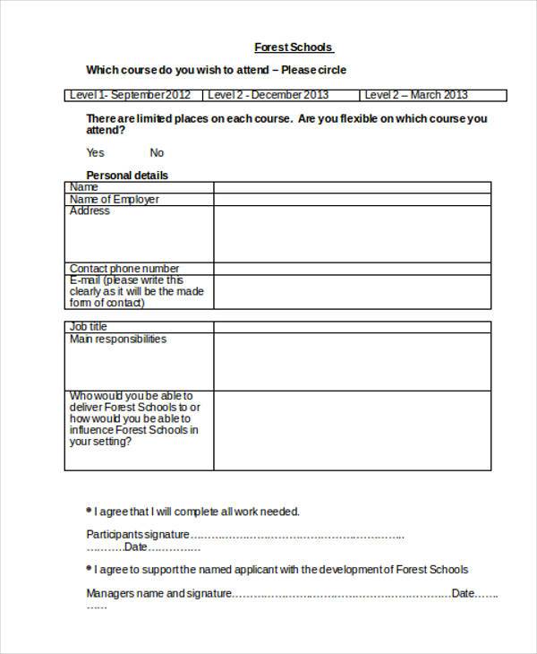 forest school evaluation form
