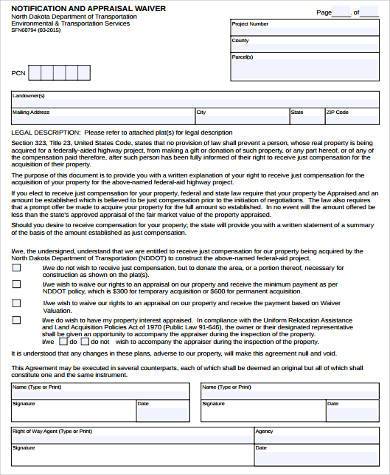 formal appraisal waiver form