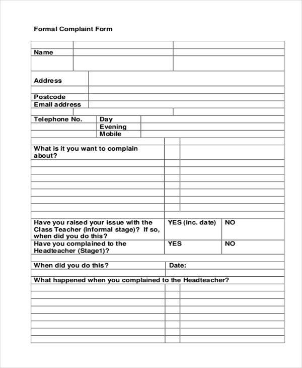 Free 8 Sample Formal Complaint Forms In Pdf Ms Word Excel 3726