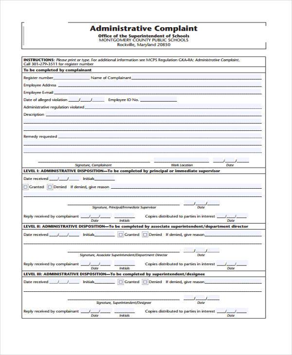 free administrative complaint form1