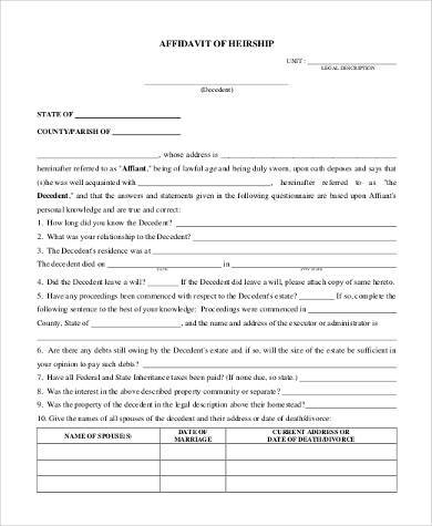free affidavit of heirship form