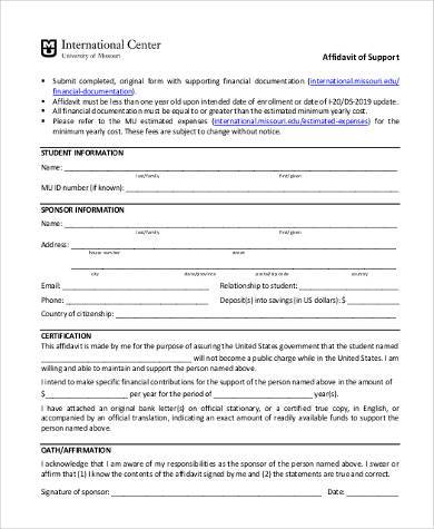 free affidavit of support form