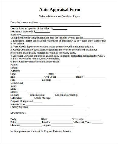 free auto appraisal form1