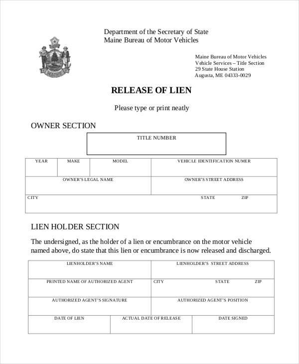 free auto lien release form1