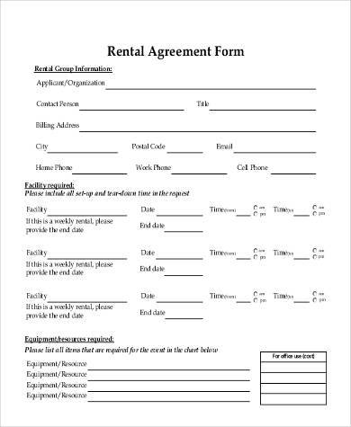 Rental agreement form