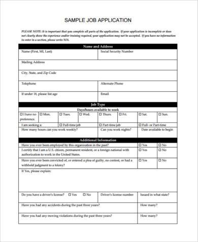 Sample application forms