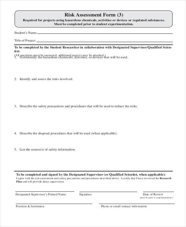 free blank risk assessment form