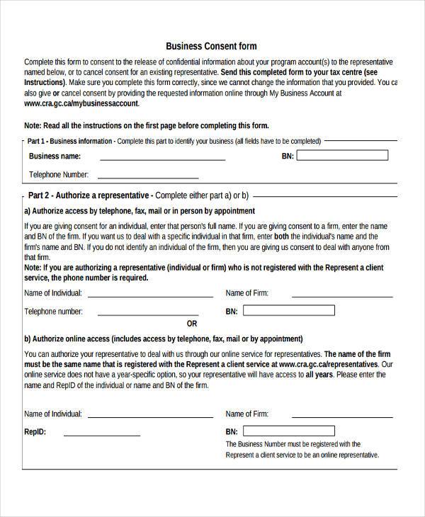 free business consent form