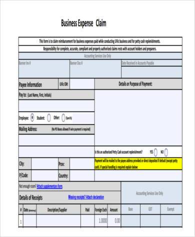 free business expense claim form