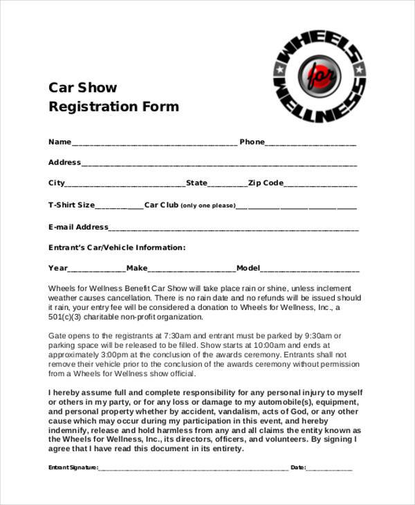 free car show registration form templat
