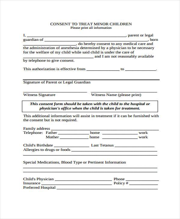 free child medical consent form