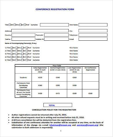 free conference registration form
