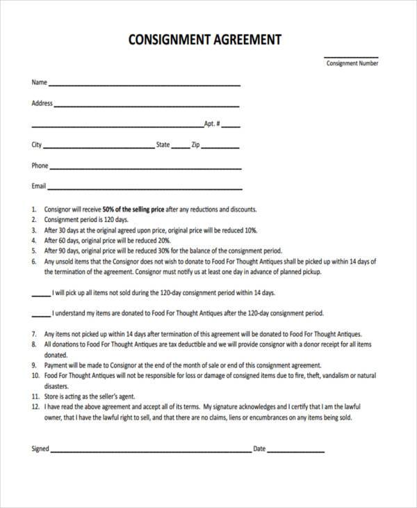 free consignment agreement form
