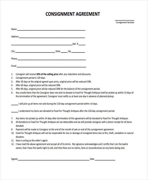 FREE 15 Consignment Agreement Form Samples PDF MS Word Google Docs