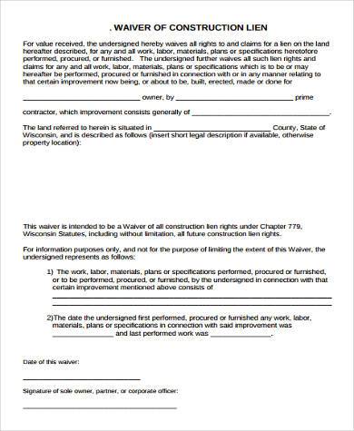 free construction lien waiver form