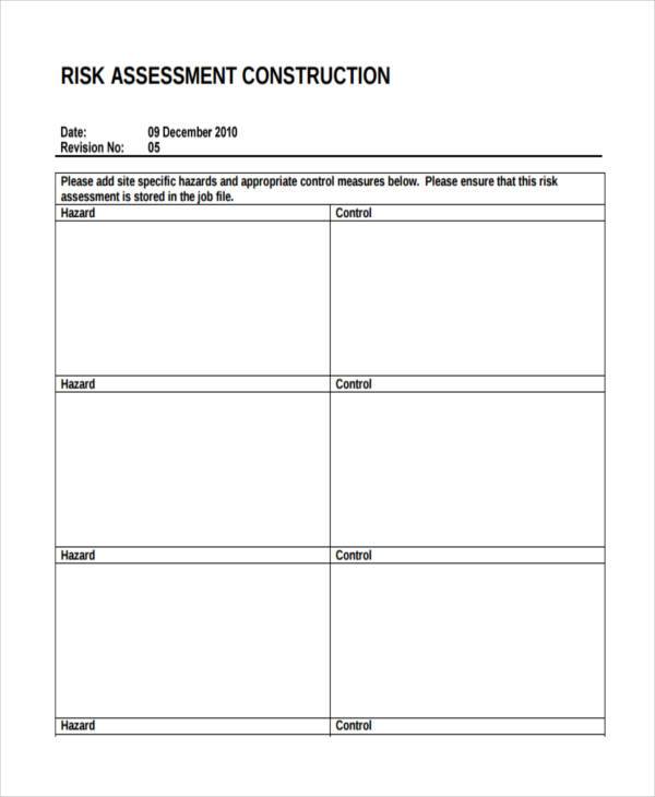 Risk Assessment Form Construction