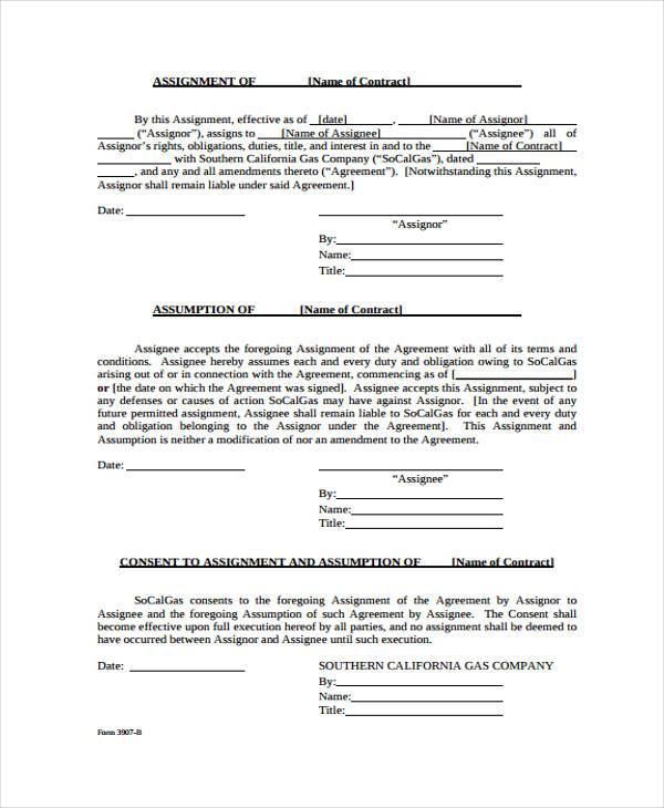 free assignment of contract form