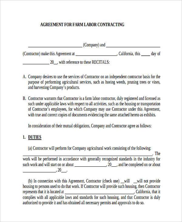 free contract labor agreement form