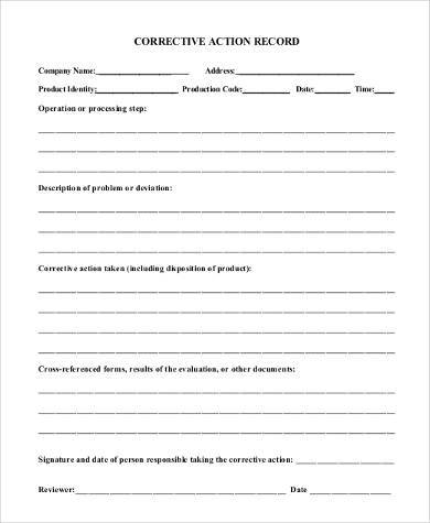 free corrective action record form