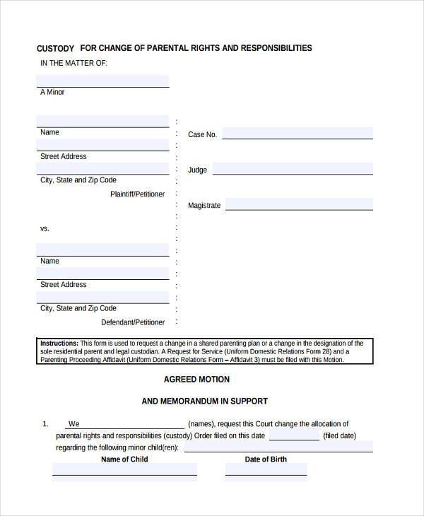 free custody agreement form