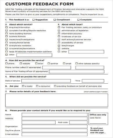 free customer feedback form example