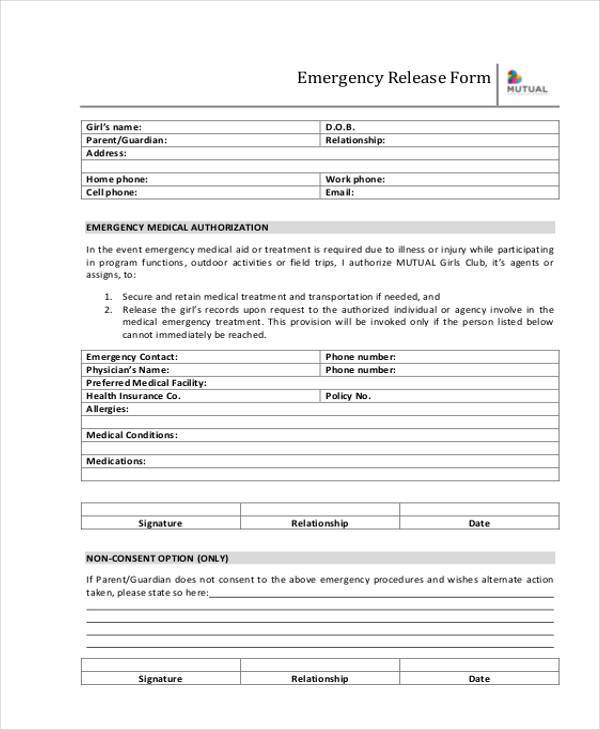 FREE 10+ Emergency Release Forms in PDF | MS Word