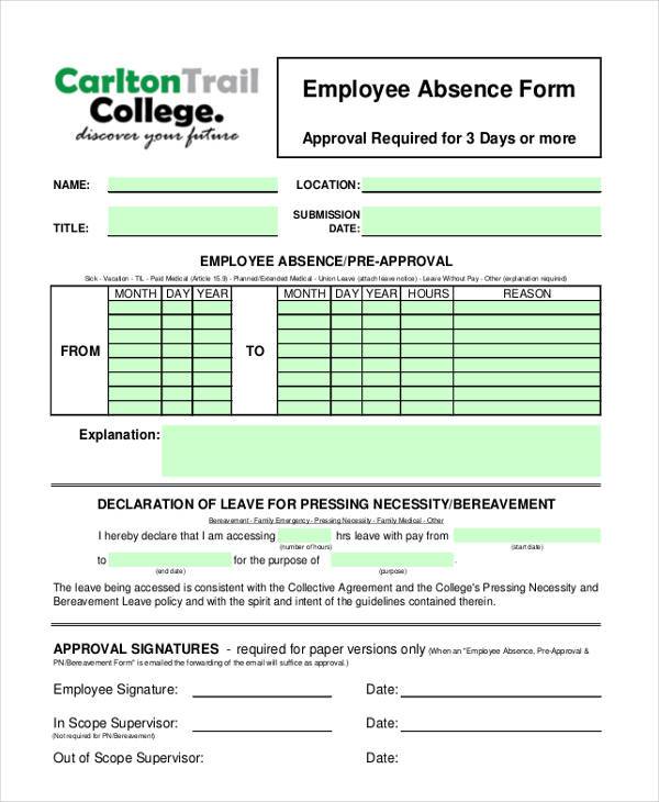 free employee absence form