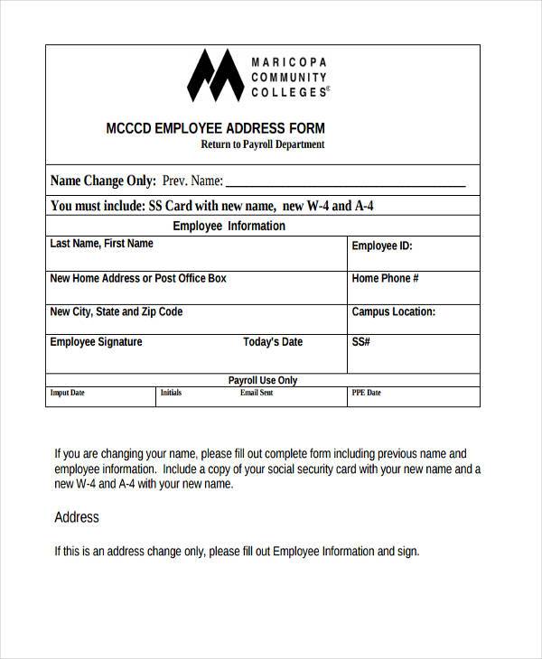 FREE 11+ Employee Address Form Samples, PDF, MS Word, Google Docs