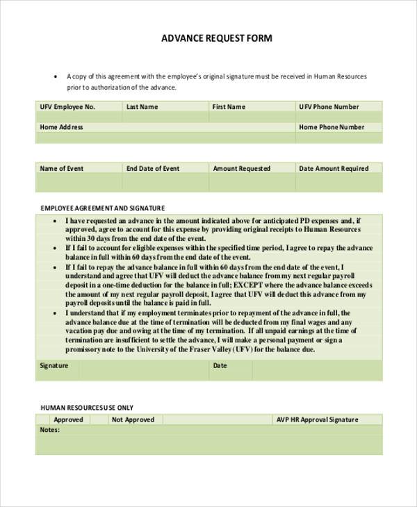 free employee advance request form