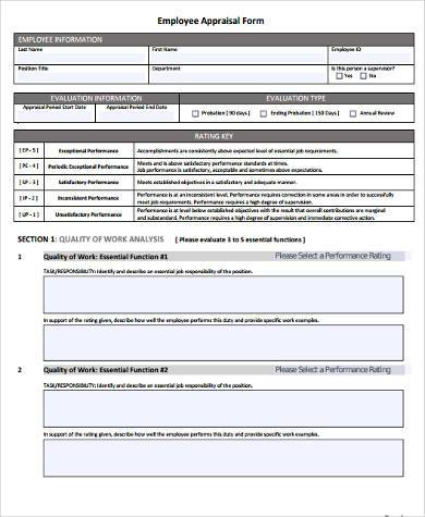 free employee appraisal form