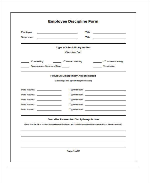 free employee discipline form sample