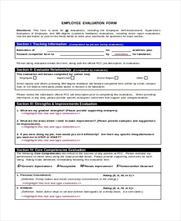 free employee evaluation form