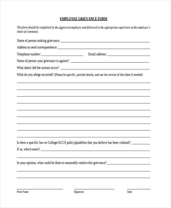 free employee grievance form