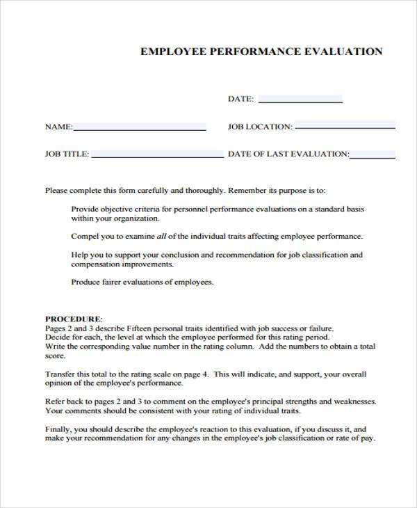 FREE 13+ Employee Performance Evaluation Form Samples, PDF, MS Word ...