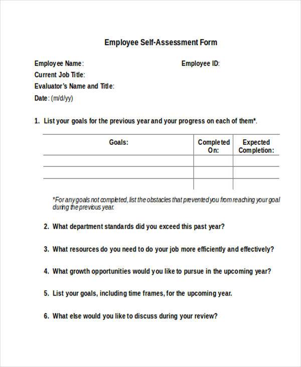 free employee self assessment form
