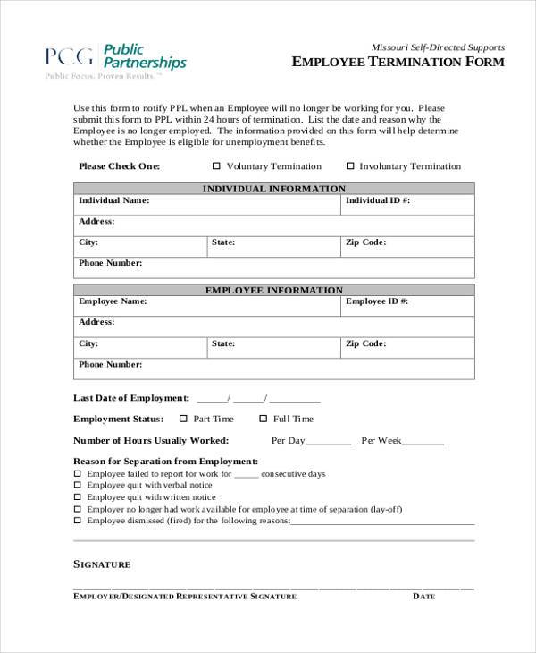 free employee termination form sample